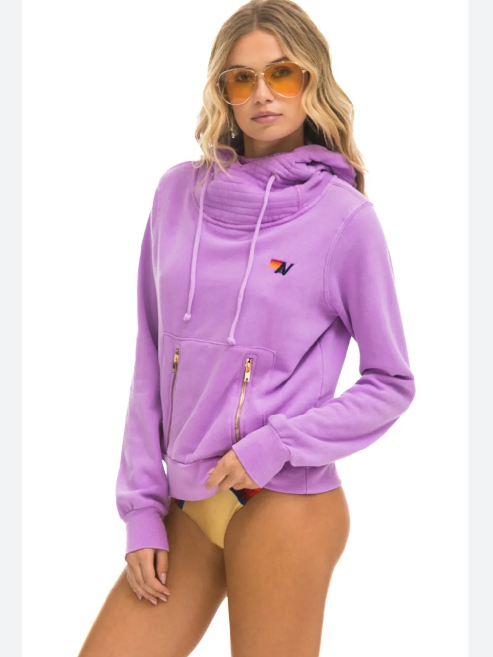 Aviator Nation Neon Purple Cowl-Neck Hoodie